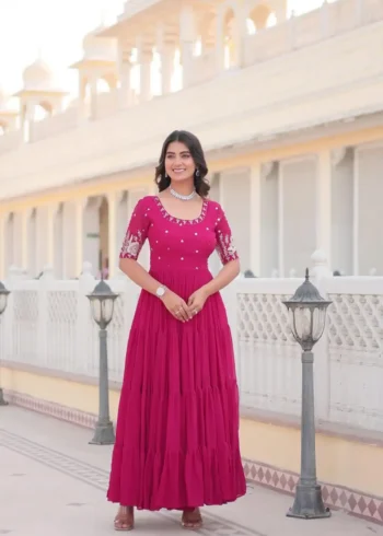 pink color Minimal Sequins & Zari Embroidered Designer Wedding Gown