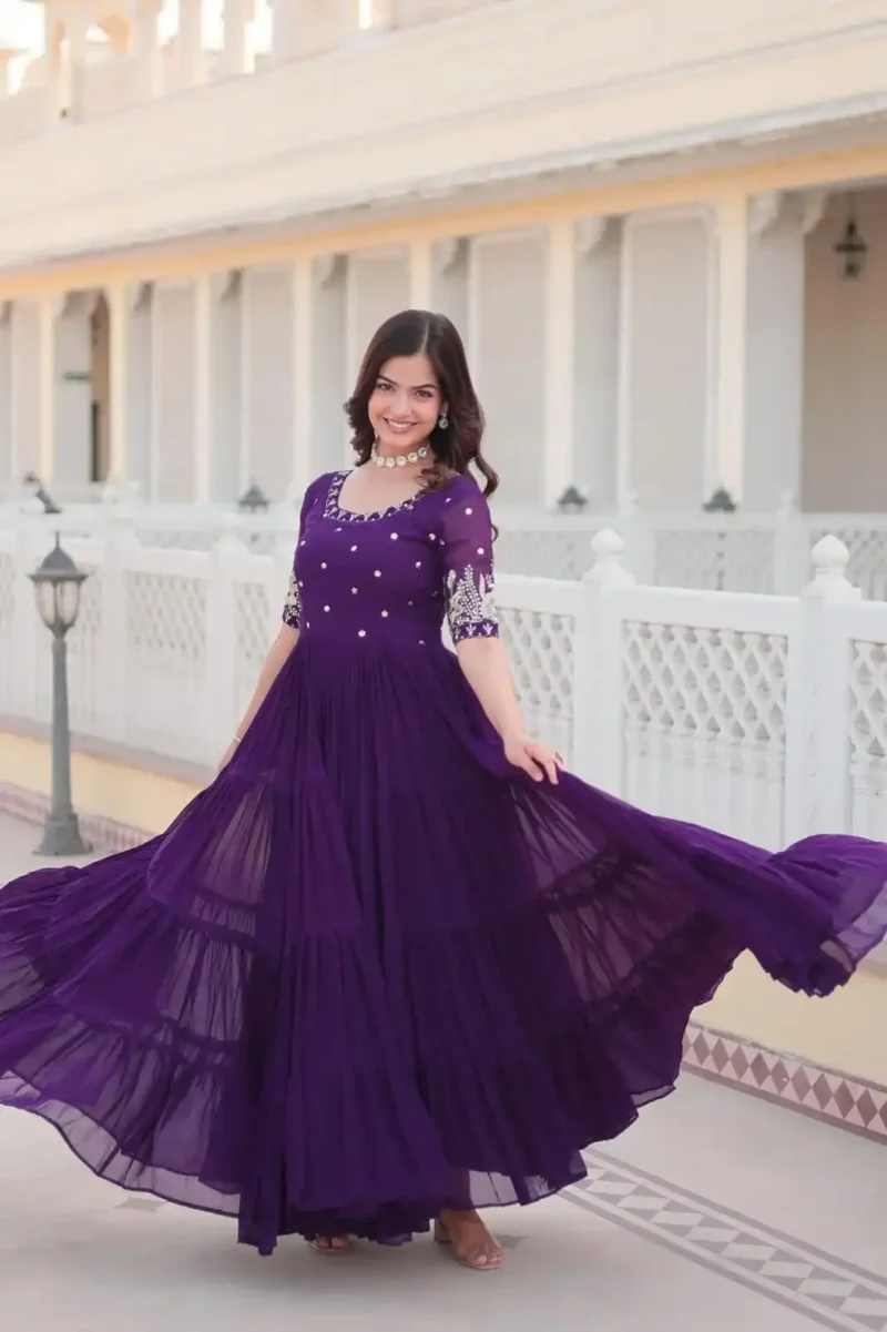 Purple color Minimal Sequins & Zari Embroidered Designer Wedding Gown