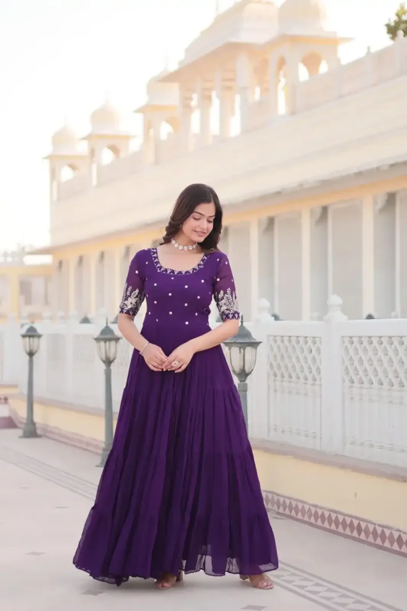 Purple color Minimal Sequins & Zari Embroidered Designer Wedding Gown