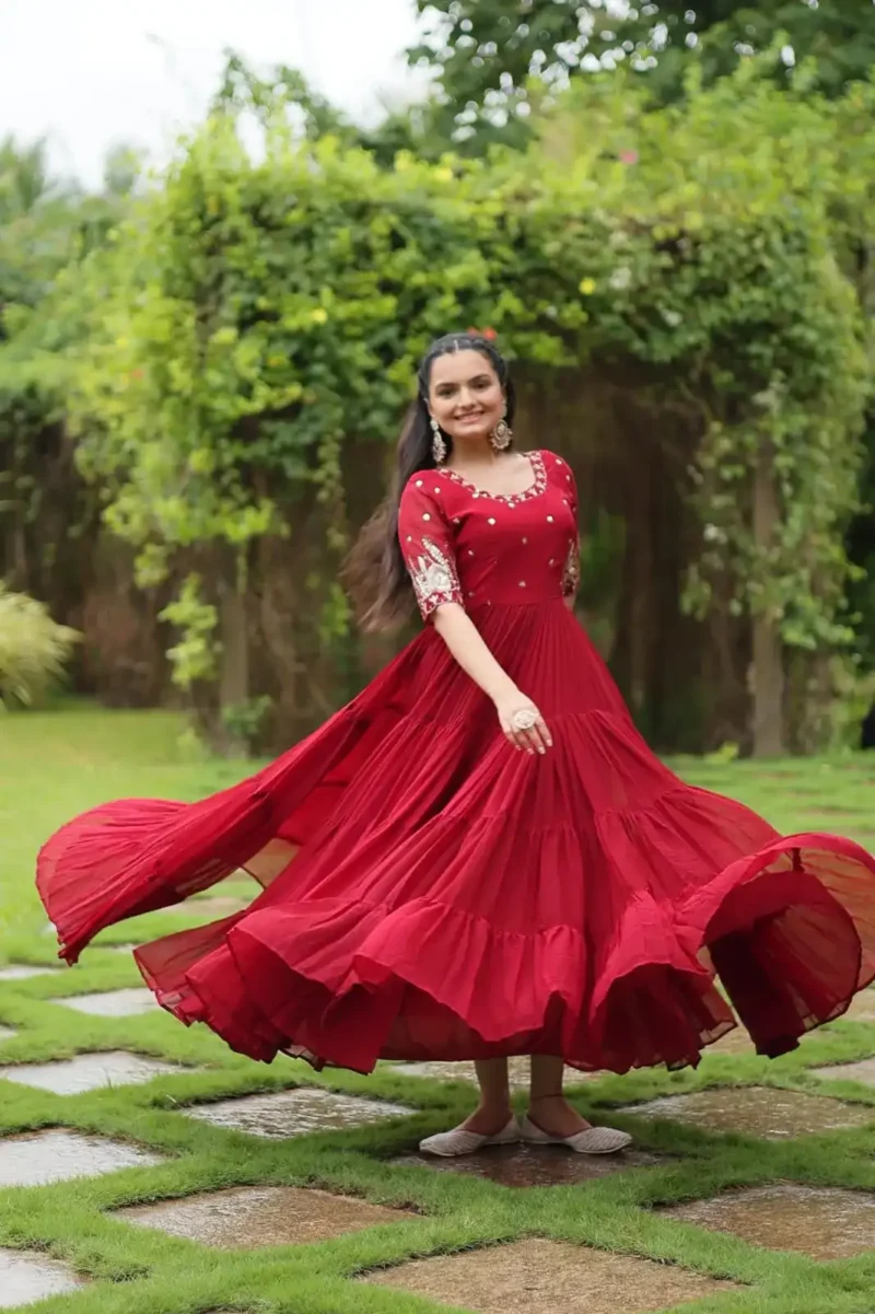 red Minimal Sequins & Zari Embroidered Designer Wedding Gown