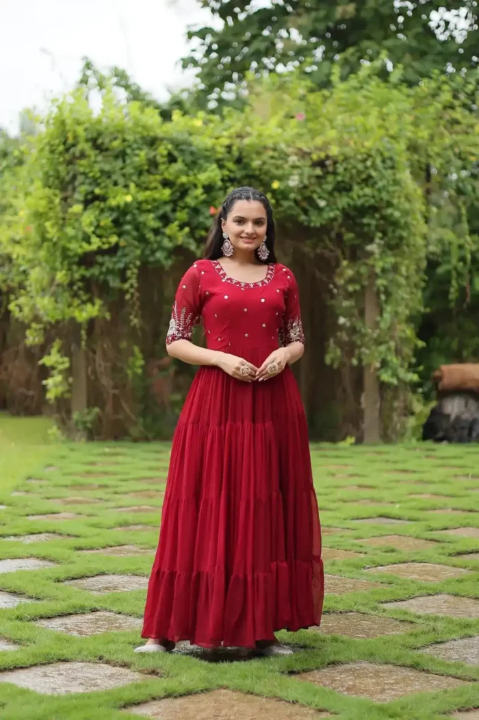 red Minimal Sequins & Zari Embroidered Designer Wedding Gown