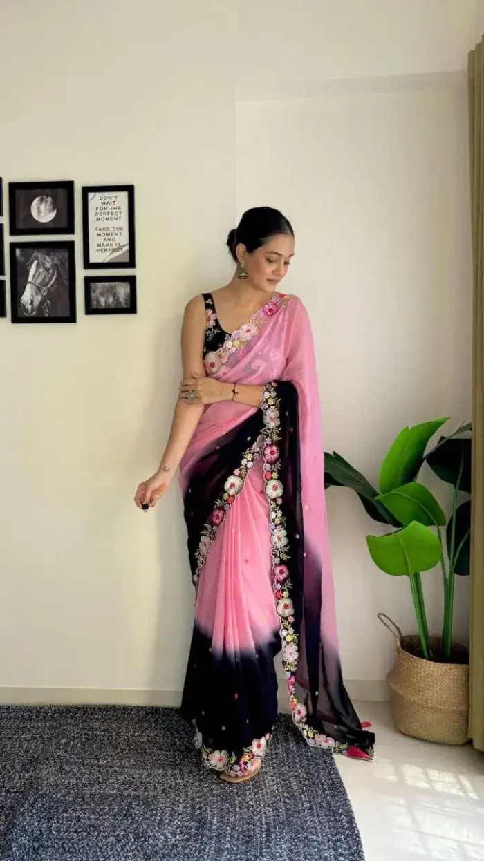 Faux Georgette Multi Colour Sequins Saree