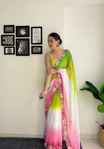 Faux Georgette Multi Colour Sequins Saree