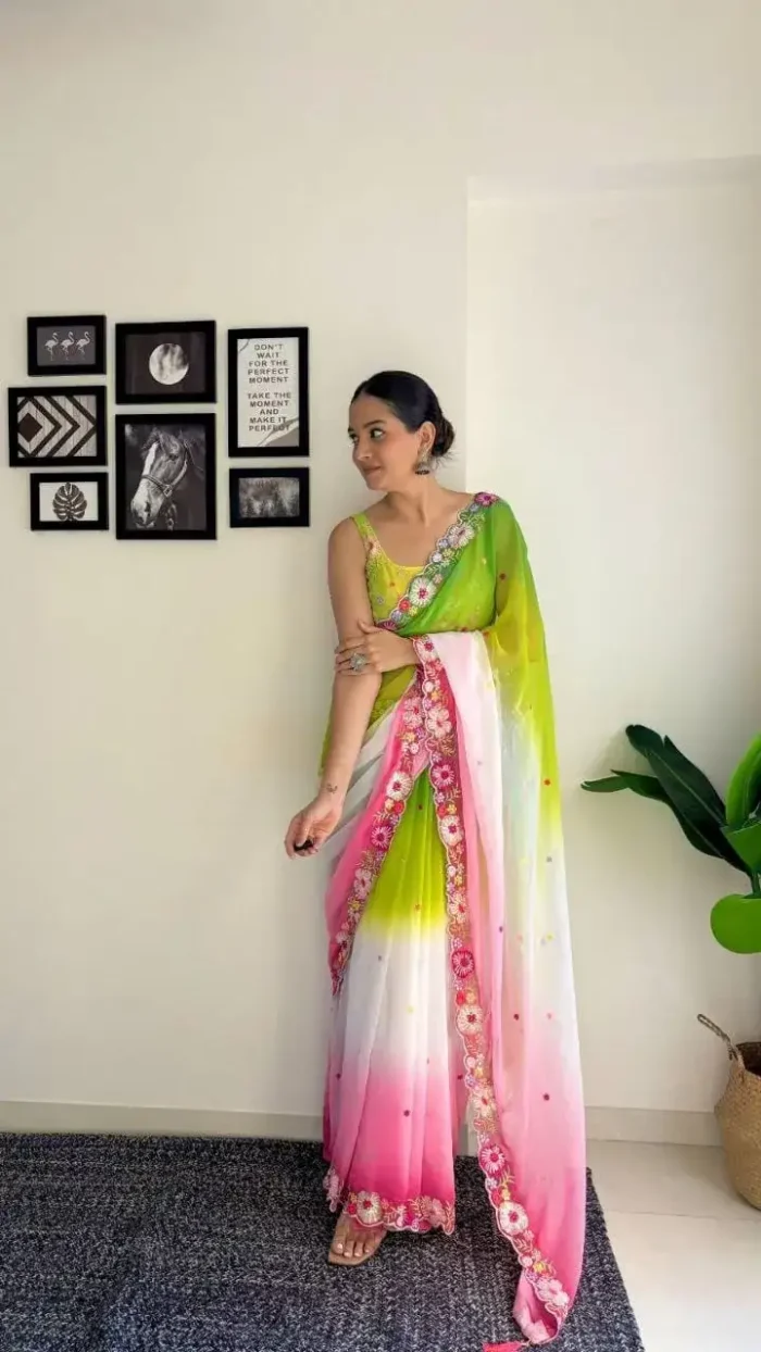 Faux Georgette Multi Colour Sequins Saree