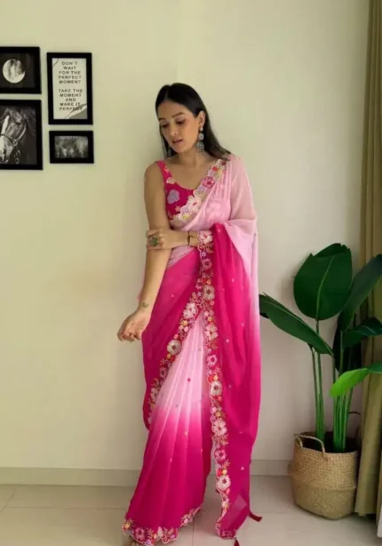 Faux Georgette Multi Colour Sequins Saree