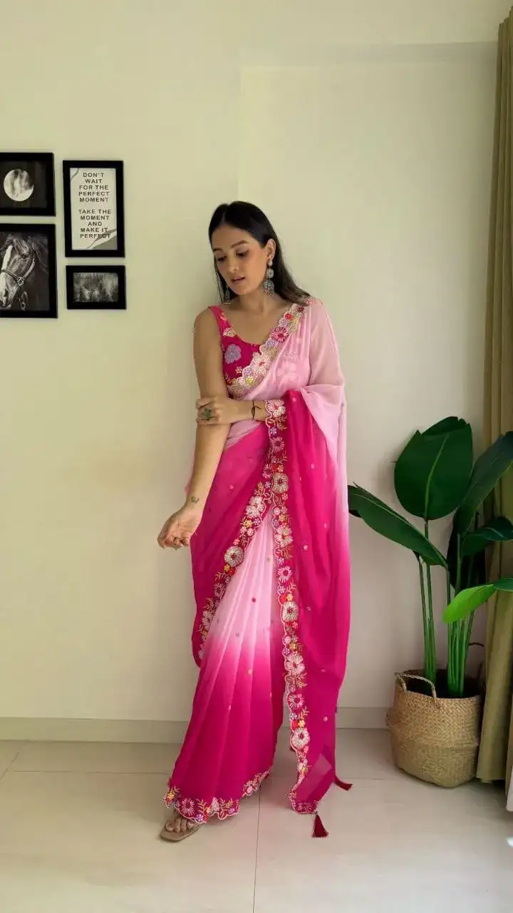 Faux Georgette Multi Colour Sequins Saree