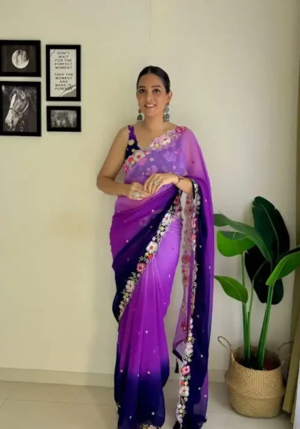 Faux Georgette Multi Colour Sequins Saree