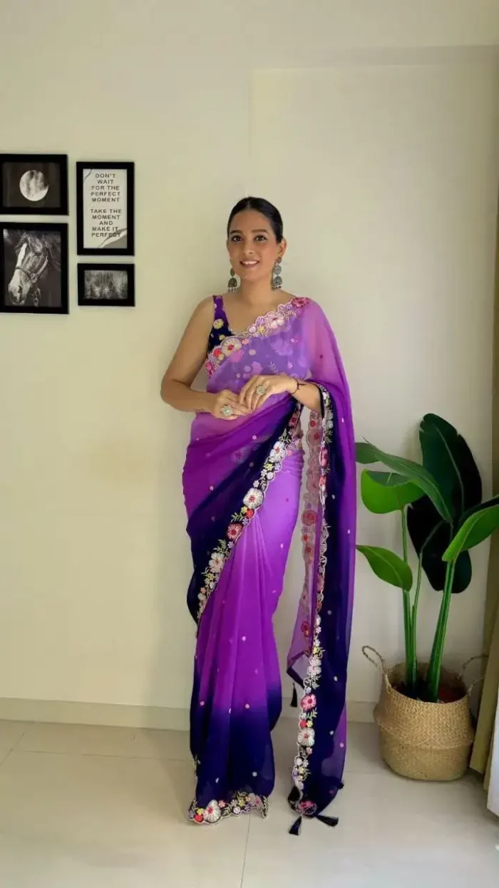 Faux Georgette Multi Colour Sequins Saree