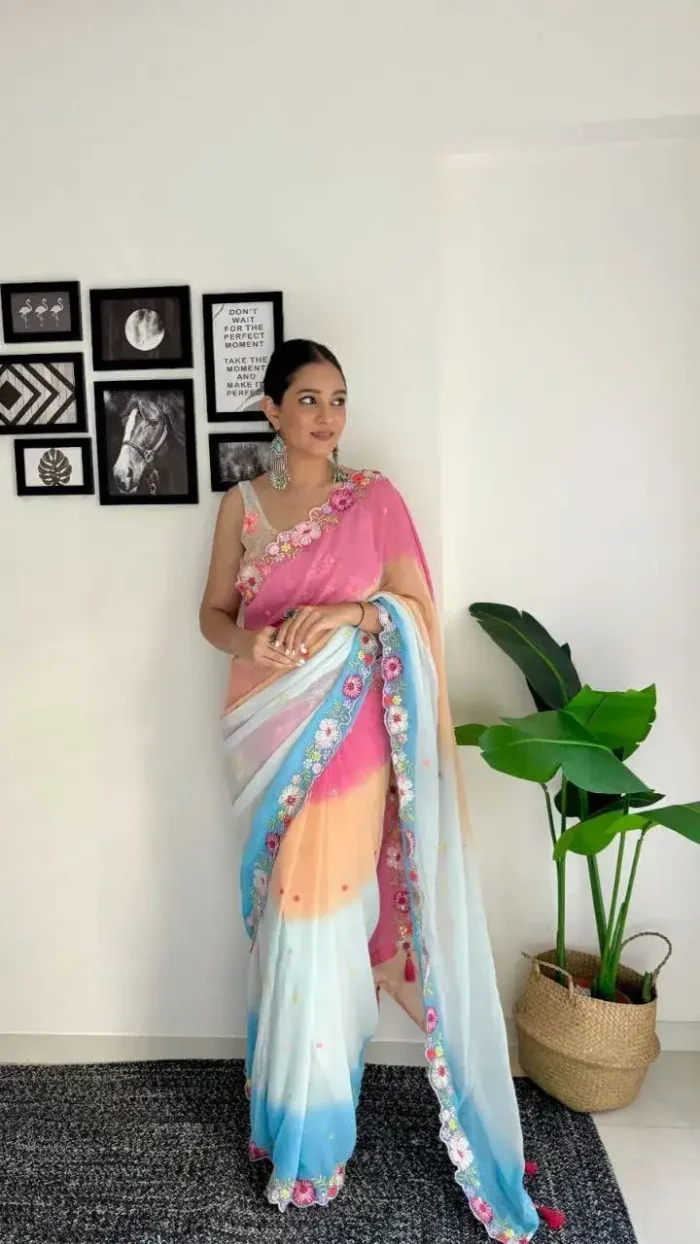 Faux Georgette Multi Colour Sequins Saree