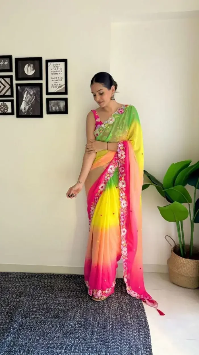 Faux Georgette Multi Colour Sequins Saree