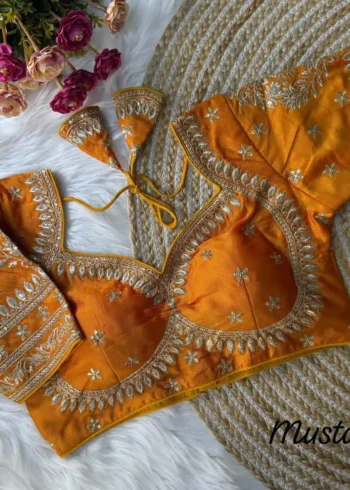 mustard color pure vichitra silk jodha style readymade bridal blouse