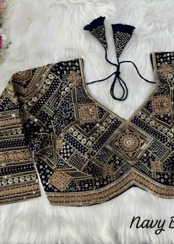 navy blue color Long Sleeves Apple Cut Designer Readymade Blouse