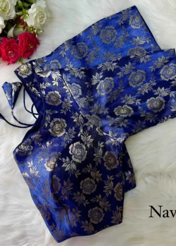 navy blue Color Pure Simmer Jacquard Silk Readymade Blouse