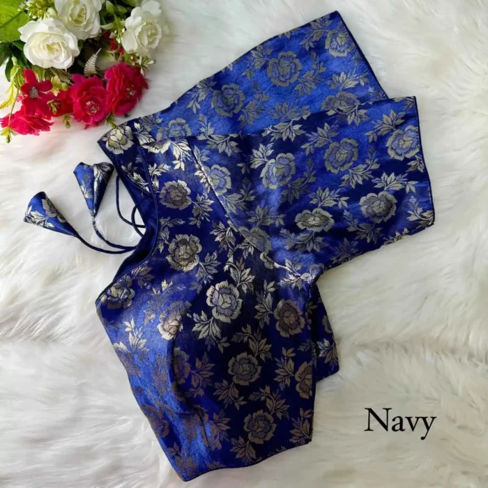 navy blue Color Pure Simmer Jacquard Silk Readymade Blouse