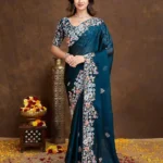 Navy Blue Heavy Embroidered Rangoli Silk Saree
