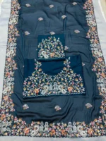 Navy Blue Heavy Embroidered Rangoli Silk Saree