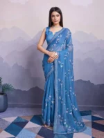 Sequins Embroidered Simmer Chiffon Party Wear Saree