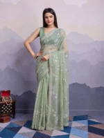 Sequins Embroidered Simmer Chiffon Party Wear Saree