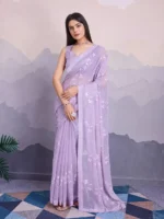 Sequins Embroidered Simmer Chiffon Party Wear Saree