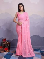 Sequins Embroidered Simmer Chiffon Party Wear Saree