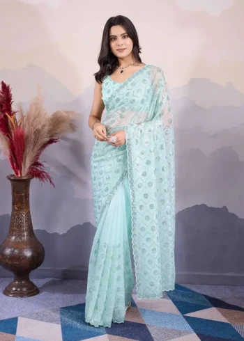 Party Wear Twill Net Pastel Colours Saree