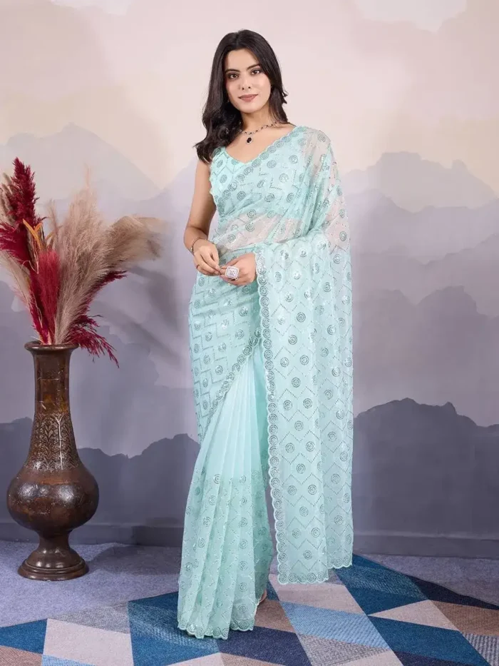 Party Wear Twill Net Pastel Colours Saree