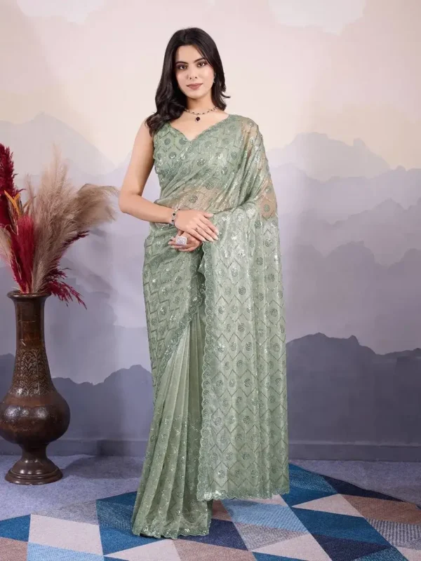 Party Wear Twill Net Pastel Color Sarees