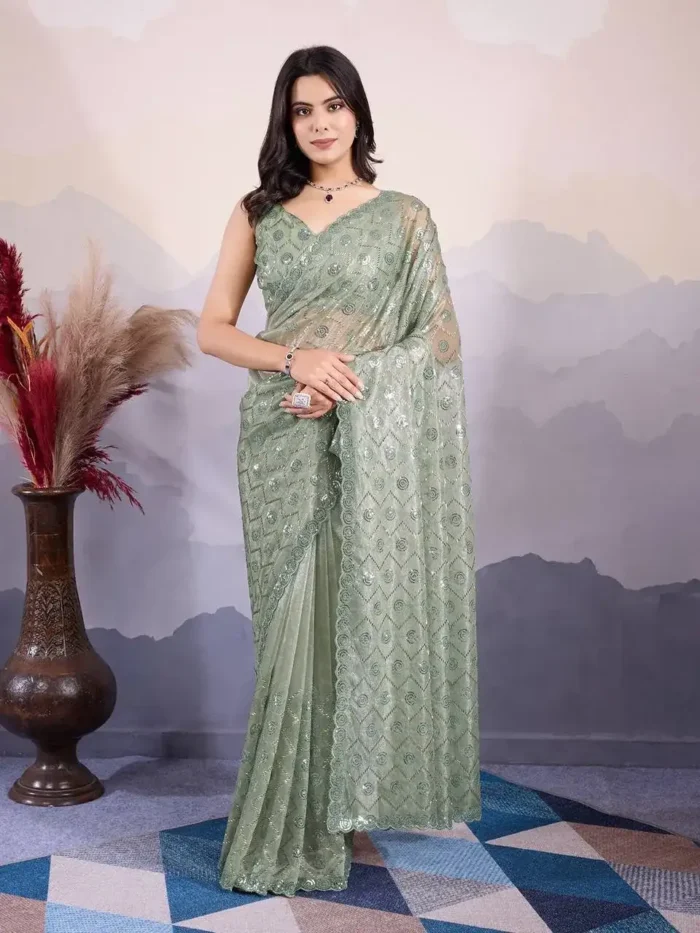 Party Wear Twill Net Pastel Colours Saree