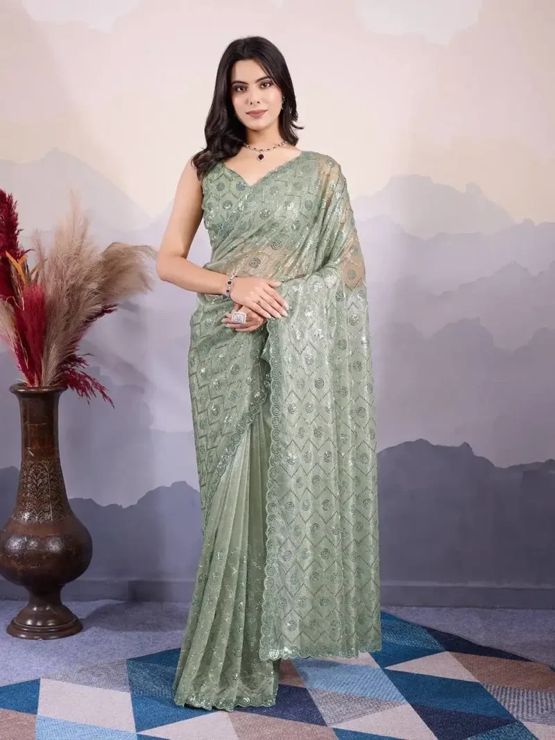 Party Wear Twill Net Pastel Color Sarees