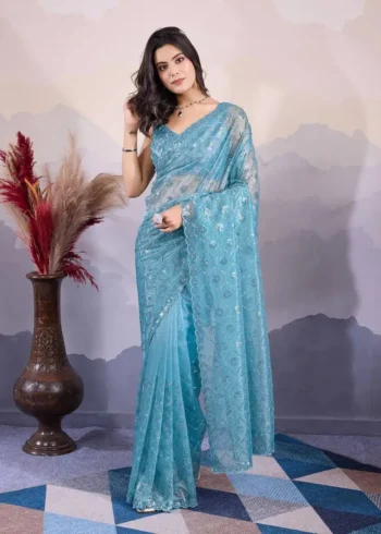 Party Wear Twill Net Pastel Colours Saree