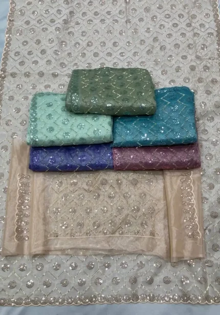 Party Wear Twill Net Pastel Colours Saree