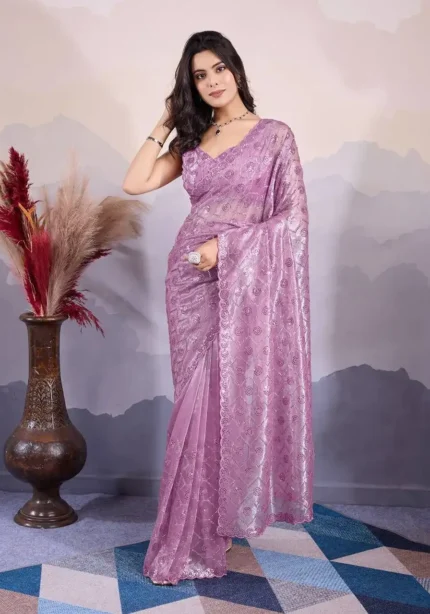 Party Wear Twill Net Pastel Colours Saree