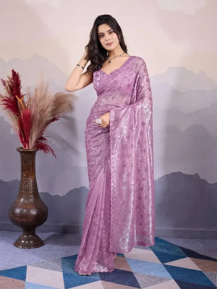 Party Wear Twill Net Pastel Colours Saree