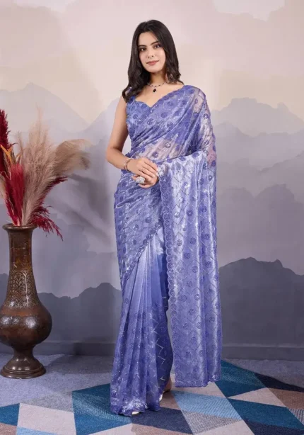 Party Wear Twill Net Pastel Colours Saree