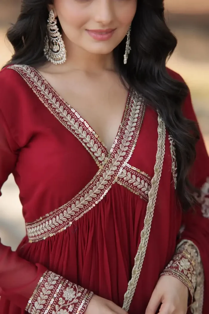 Maroon Color Premium Alia Cut Readymade Gown with Dupatta