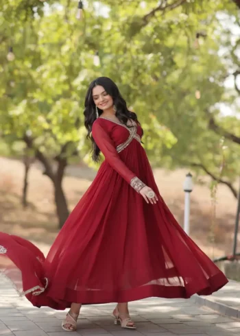 Maroon Color Premium Alia Cut Readymade Gown with Dupatta