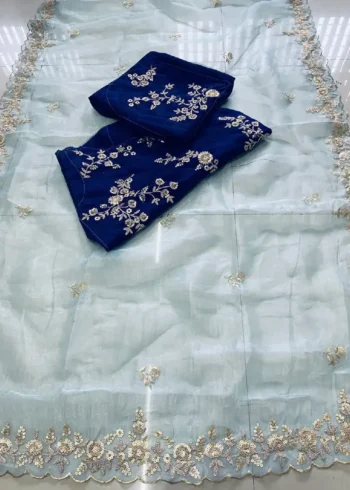 Soft Georgette Embroidery Cut Work Designer Saree