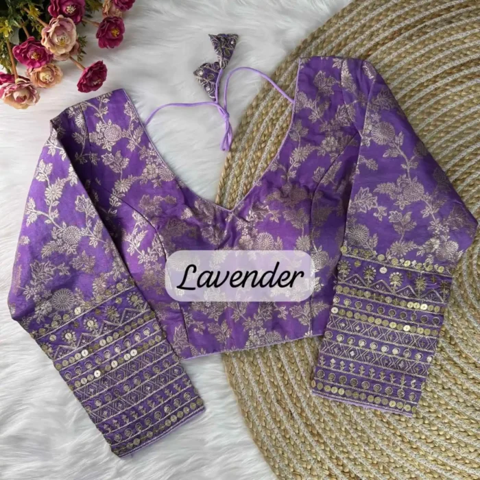 lavender color pure dola silk full sleeves readymade blouse