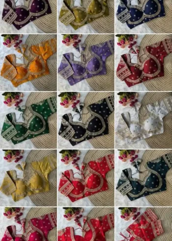 pure vichitra silk jodha style readymade bridal blouse