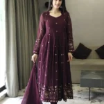 Wine color Faux Georgette Embroidered Anarkali Suit
