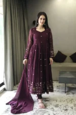 Wine color Faux Georgette Embroidered Anarkali Suit