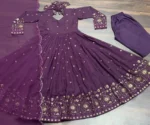 Wine color Faux Georgette Embroidered Anarkali Suit