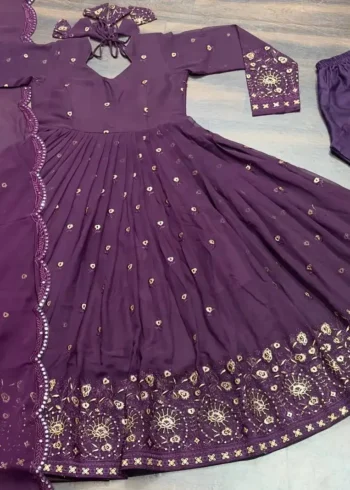 Wine color Faux Georgette Embroidered Anarkali Suit