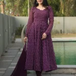Digital Printed Wine Colour Georgette Anarkali Suit