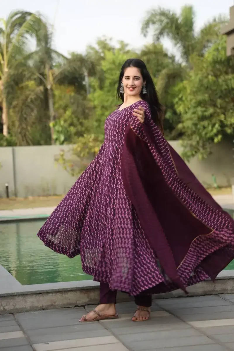 Digital Printed Wine Colour Georgette Anarkali Suit