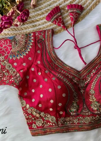 rani color 3d peacock heavy italian silk heavy embroidery work bridal readymade blouse