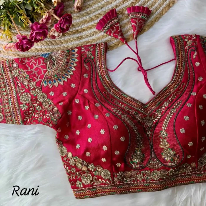 rani color 3d peacock heavy italian silk heavy embroidery work bridal readymade blouse