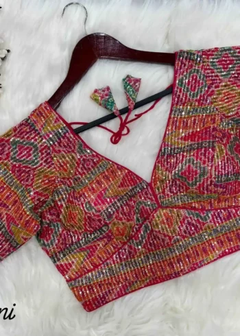 rani color digital printed with sequins embroidery work designer readymade blouse