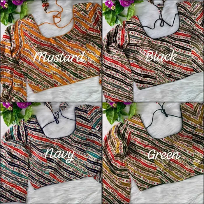 Rayon Cotton Printed Long Sleeves Leheriya Blouse