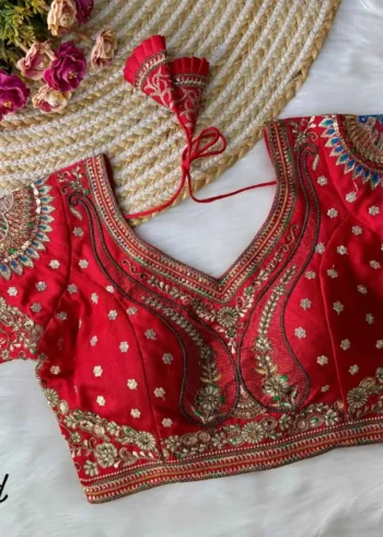 red color 3d peacock heavy italian silk heavy embroidery work bridal readymade blouse